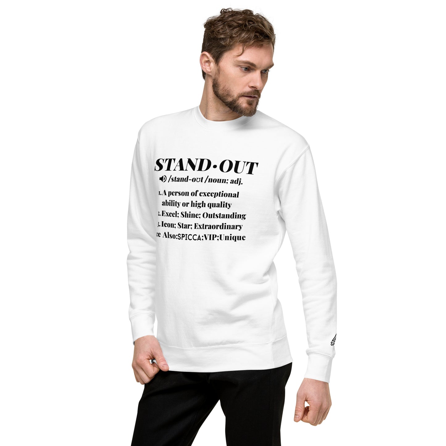 STANDOUT Definition Unisex Premium Sweatshirt with embroidered SPICCA logo - Inspirational Christian Apparel